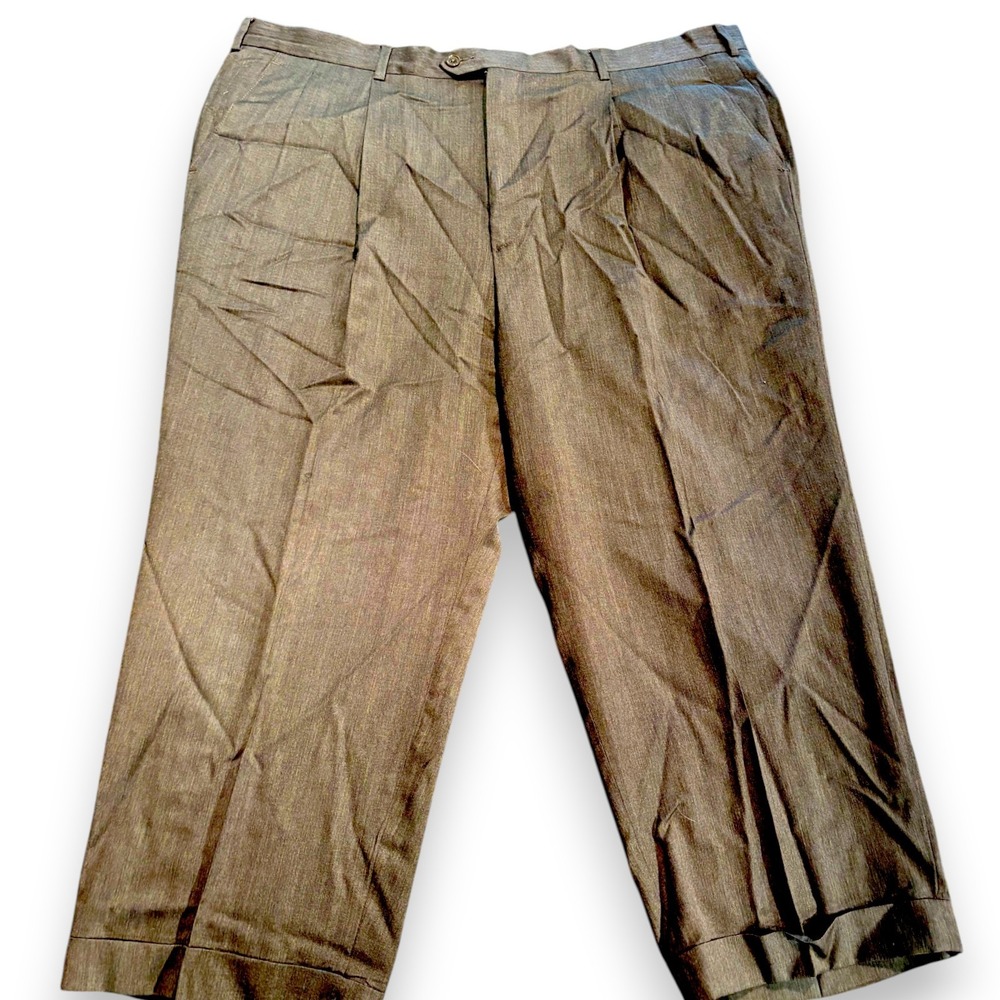 Members Mark Mens 44x24 Brown Super 130s Wool Pleated Cuffed Dress Pants Italy